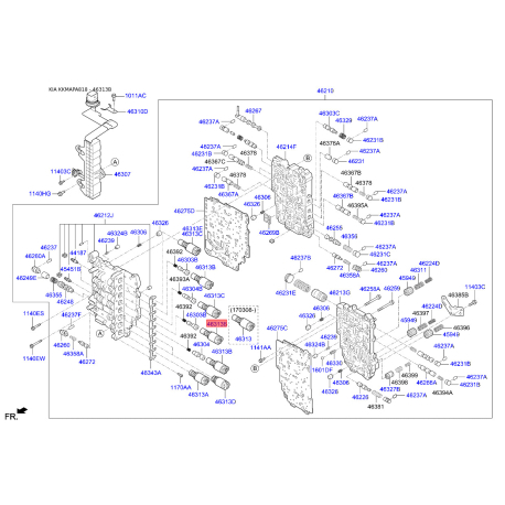 Клапан переключения, автоматическая коробка передач 46313-3B762 Mobis - 463133B762 - схема с каталога 46313B, KKMAPA818 463133B762
