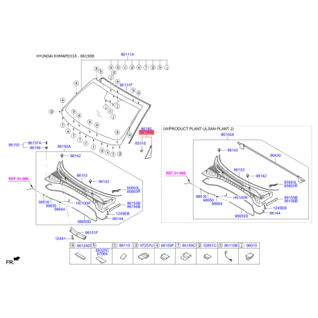 Накладка кутова зовнішнього дзеркала (на кузов) права 86190-D3000 Mobis - 86190D3000 - схема з каталогу 86190B, KHMAPD318 86190D3000