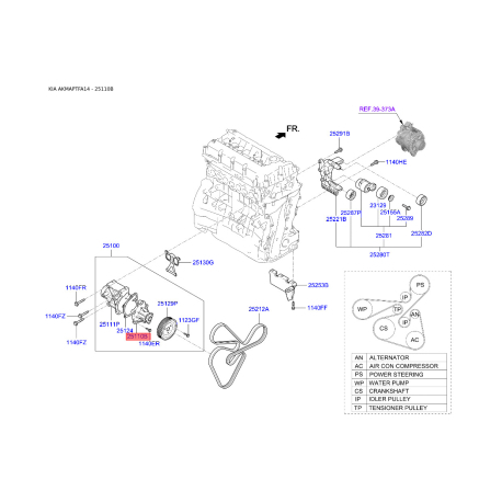 Помпа (насос водяной) 25110-2G400 Mobis - 251102G400 - схема с каталога 25110B, AKMAPTFA14 251102G400