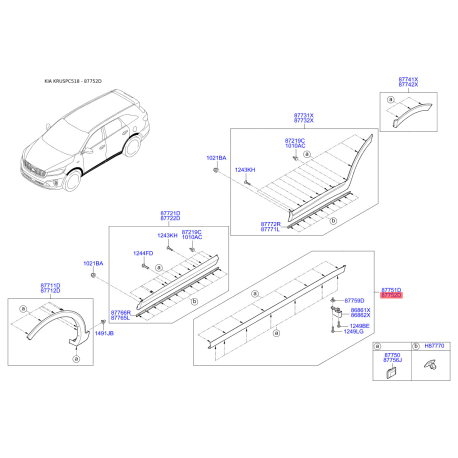 Обшивка порога права 87752-C5000 Mobis - 87752C5000 - схема з каталогу 87752D, KRUSPC518 87752C5000
