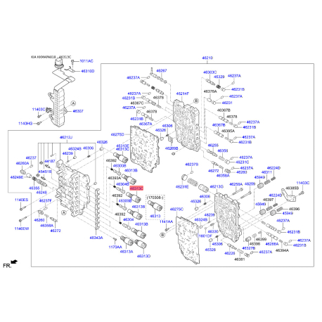 Клапан переключения, автоматическая коробка передач 46313-3B770 Mobis - 463133B770 - схема с каталога 46313C, KKMAPA818 463133B770