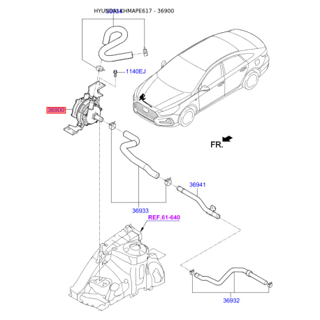 Помпа (насос водяной) системы охлаждения тяговой аккумуляторной батареи и комплекующие 36910-3D600 M - 369103D600 369103D600