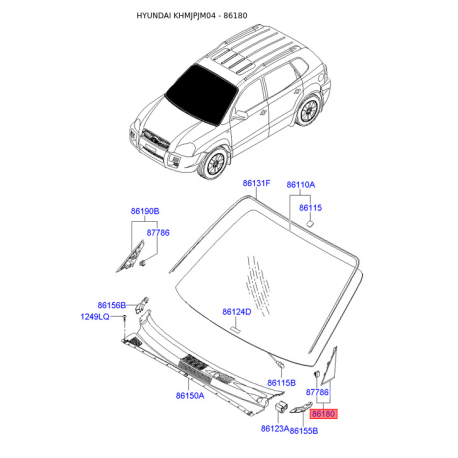 Накладка угловая наружного зеркала (на кузов) левая 86180-2E000 Mobis - 861802E000 - схема с каталога 86180, KHMJPJM04 861802E000