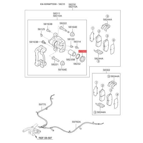 Чохол поршня супорта 58233-1G300 Mobis - 582331G300 - схема з каталогу 58233, KKMAPTD08 582331G300