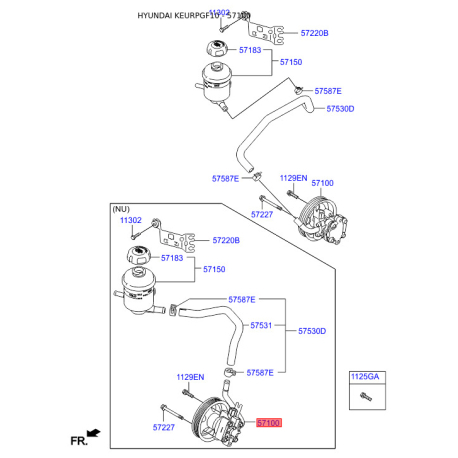 Гидравлический насос, рулевое управление 57100-3S300 Mobis - 571003S300 - схема с каталога 57100, KEURPGF10 571003S300