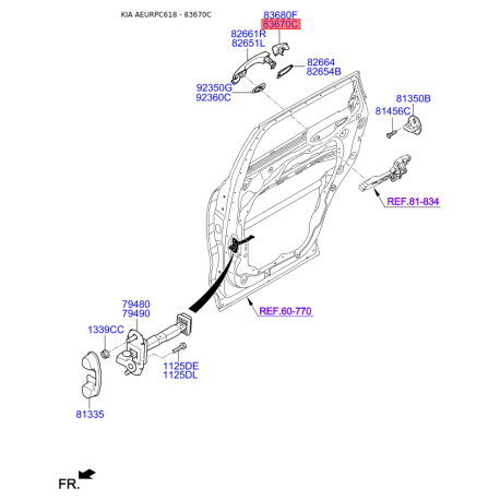 Система управления ручки двери левая 83652-C5010 Mobis - 83652C5010 - схема с каталога 83670C, AEURPC618 83652C5010