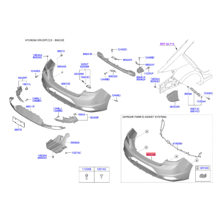 Бампер верхній 86611-F2AA1 Mobis - 86611F2AA1 - схема з каталогу 86610E, KRUSPF219 86611F2AA1