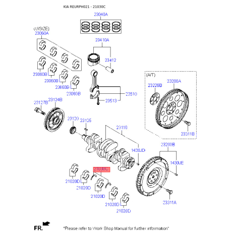 Вкладыши коренные 21030-2B110 Mobis - 210302B110 - схема с каталога 21030C, REURPH021 210302B110