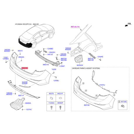 Бампер верхній 86610-F2010 Mobis - 86610F2010 - схема з каталогу 86610E, KRUSPF216 86610F2010