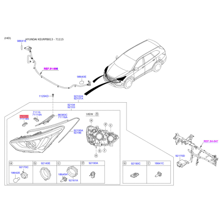 Кріплення фари ліве 92131-2W000 Mobis - 921312W000 - схема з каталогу 71115, KEURPB813 921312W000