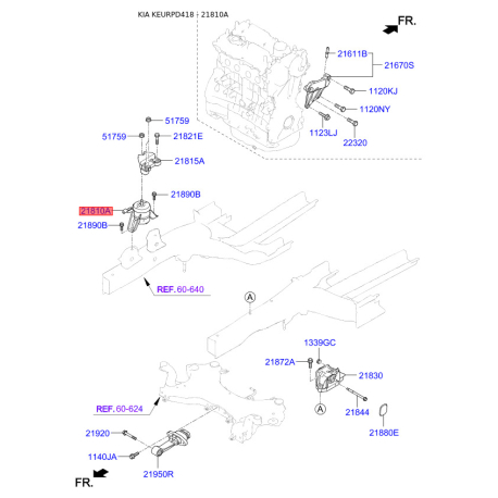 Подушка двигателя 21810-D4120 Mobis - 21810D4120 - схема с каталога 21810A, KEURPD418 21810D4120