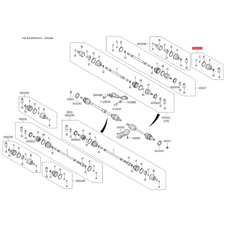 Чохол півосі (пильник) приводного валу лівий 49543-1R001 Mobis - 495431R001 - схема з каталогу 49506B, REURPDXR15 495431R001
