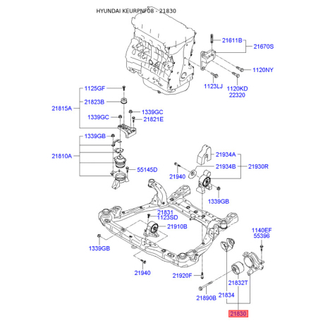 Подушка двигуна 21830-3K350 Mobis - 218303K350 - схема з каталогу 21830, KEURPNF08 218303K350