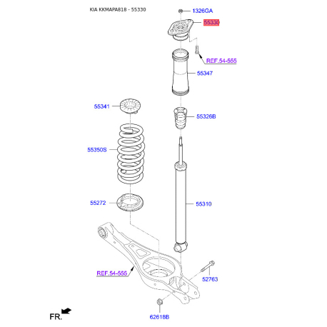 Опора стійки амортизатора 55330-E6100 Mobis - 55330E6100 - схема з каталогу 55330, KKMAPA818 55330E6100