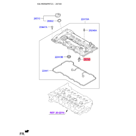 Клапан, отвода воздуха из картера 26740-32804 Mobis - 2674032804 - схема с каталога 26740, MKMAPM721 2674032804