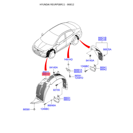Обшивка (подкрылок), колесная ниша правая 86812-1R000 Mobis - 868121R000 - схема с каталога 86812, REURPSBR11 868121R000