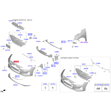 Бампер 86510-F2AB0 Mobis - 86510F2AB0 - схема з каталогу 86511A, KRUSPF219 86510F2AB0