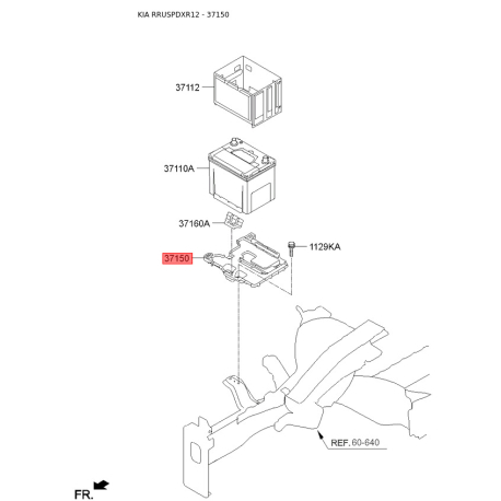 Крепление аккумулятора 37150-1R360 Mobis - 371501R360 - схема с каталога 37150, RRUSPDXR12 371501R360