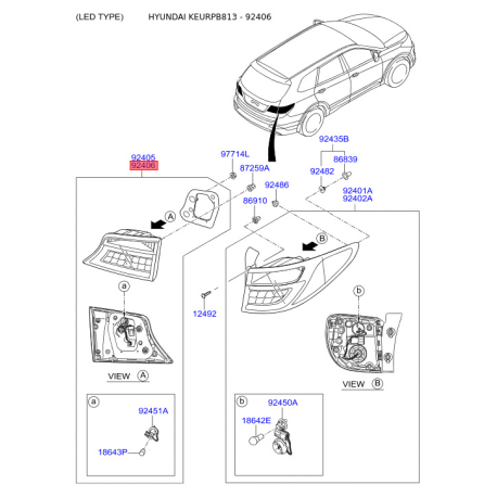 Фонарь задний правый 92406-B8070 Mobis - 92406B8070 - схема с каталога 92406, KEURPB813 92406B8070