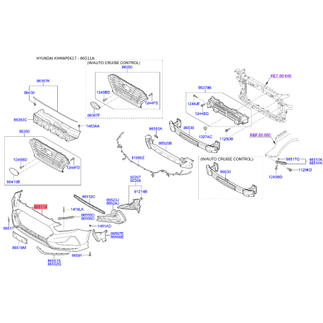 Бампер 86511-E6700 Mobis - 86511E6700 - схема с каталога 86511A, KHMAPE617 86511E6700