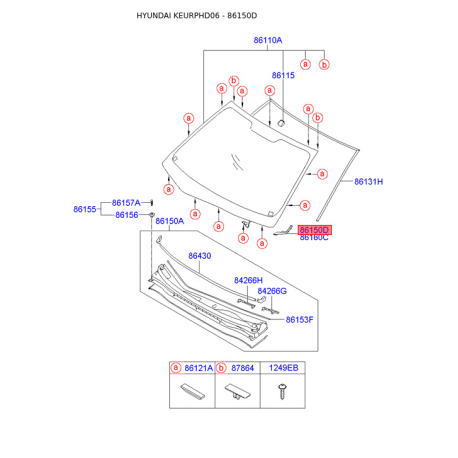 Молдинг (уплотнитель) лобового стекла левый 86150-2H010 Mobis - 861502H010 - схема с каталога 86150D, KEURPHD06 861502H010