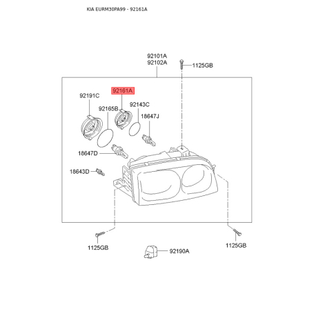 Кришка фари 92192-37000 Mobis - 9219237000 - схема з каталогу 92161A, EURM30PA99 9219237000
