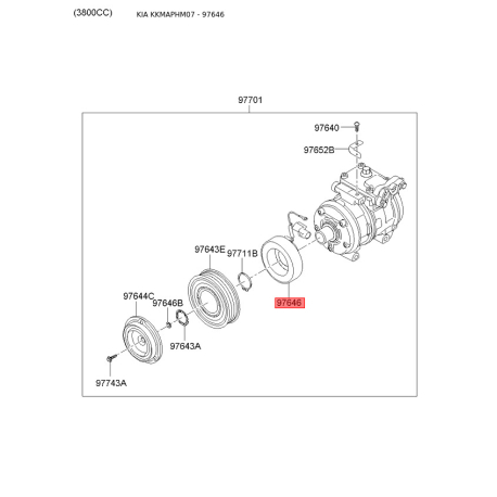 Котушка, електромагнітне зчеплення - компресор 97641-1G000 Mobis - 976411G000 - схема з каталогу 97646, KKMAPHM07 976411G000