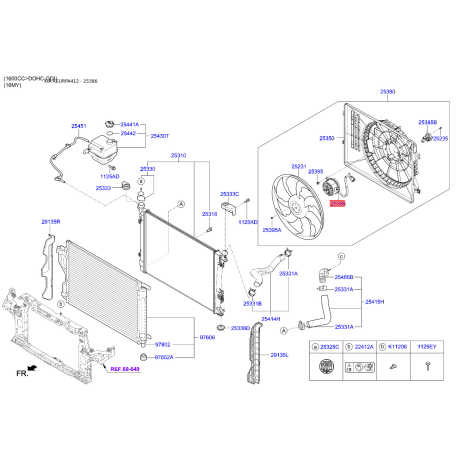 Вентилятор радиатора охлаждения 25386-3R170 Mobis - 253863R170 - схема с каталога 25386, KEURPA412 253863R170