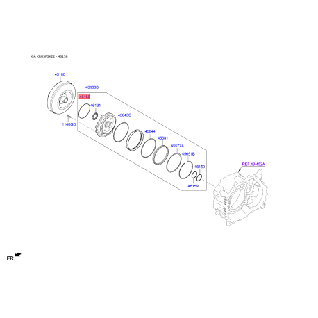 Кільце ущільнювальне маслонасоса АКПП 46158-26000 Mobis - 4615826000 - схема з каталогу 46158, KRUSPSK22 4615826000