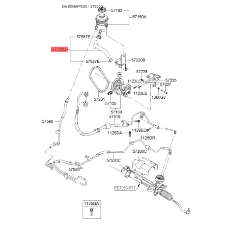 Гидравлический шланг(трубка), рулевое управление 57530-1G000 Mobis - 575301G000 - схема с каталога 57530D, KKMAPTC05 575301G000