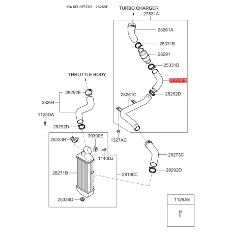 Трубка повітря 28275-2A400 Mobis - 282752A400 - схема з каталогу 28265E, KEURPTC05 282752A400