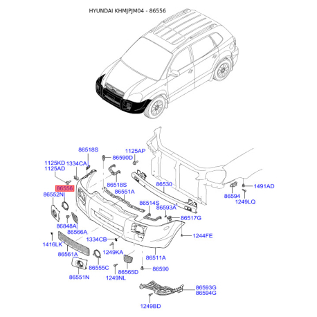 Кронштейн, буфер правый 86556-2E000 Mobis - 865562E000 - схема с каталога 86556, KHMJPJM04 865562E000