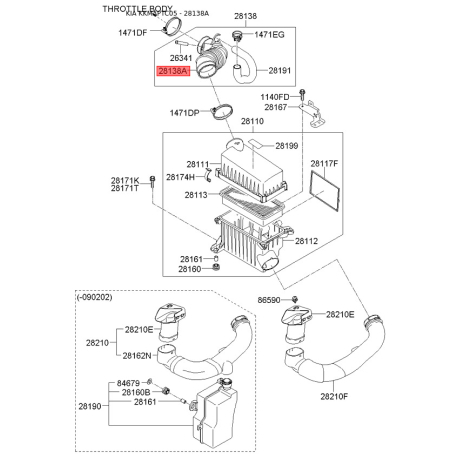Шланг, система подачи воздуха 28138-1G200 Mobis - 281381G200 - схема с каталога 28138A, KKMAPTC05 281381G200