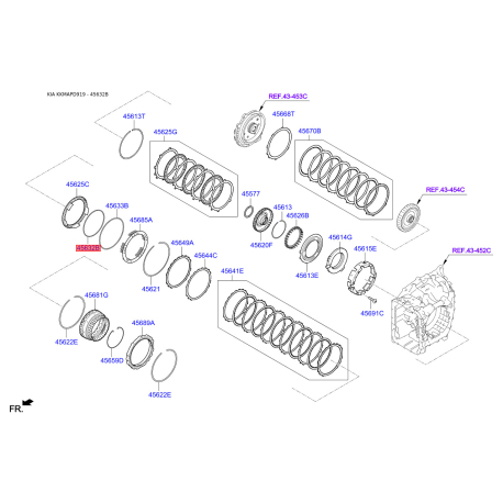 Кольцо уплотнительное АКПП 45635-3B000 Mobis - 456353B000 - схема с каталога 45632B, KKMAPD919 456353B000