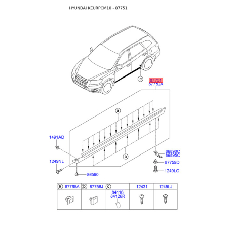 Обшивка (подкрылок), колесная ниша передняя левая 87710-2B200CA Mobis - 877102B200CA - схема с каталога 87751, KEURPCM10 877102B200CA