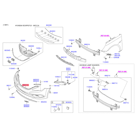 Бампер 86511-3S700 Mobis - 865113S700 - схема с каталога 86511A, KEURPGF10 865113S700