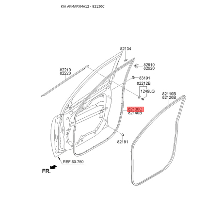 Уплотнитель (уплотнение) двери левый 82130-2P000 Mobis - 821302P000 - схема с каталога 82130C, AKMAPXMA12 821302P000