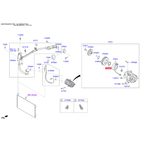 Крепление трубок кондиционера и компрессора 97648-3K120 Mobis - 976483K120 - схема с каталога 97711D, KEURPEX23 976483K120