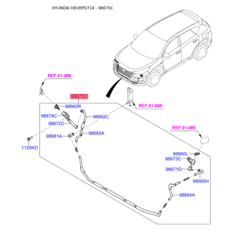 Адаптер, водяний насос омивача 98670-D7000 Mobis - 98670D7000 - схема з каталогу 98670C, HEURPD718 98670D7000