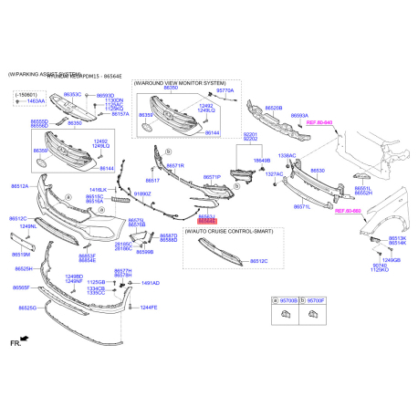 Кронштейн, буфер правий 86558-2WAA0 Mobis - 865582WAA0 - схема з каталогу 86564E, KEURPDM15 865582WAA0