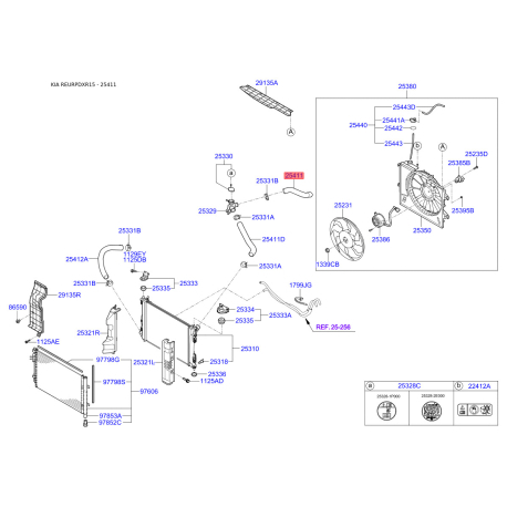 Шланг радиатора верхний 25411-1J100 Mobis - 254111J100 - схема с каталога 25411, REURPDXR15 254111J100