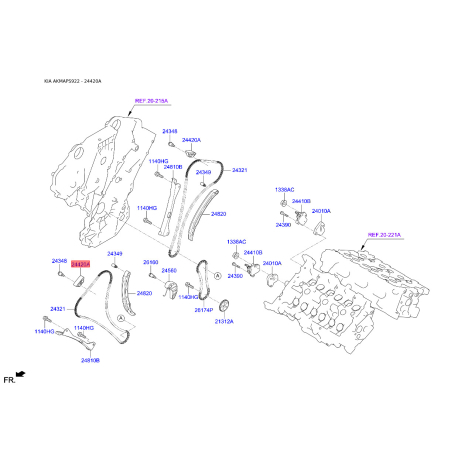 Планка успокоителя, цепь привода 24420-3CGA3 Mobis - 244203CGA3 - схема с каталога 24420A, AKMAPS922 244203CGA3