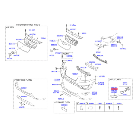 Корпус протитуманна фара правий 86524-2BAA0 Mobis - 865242BAA0 - схема з каталогу 86524J, KEURPCM10 865242BAA0