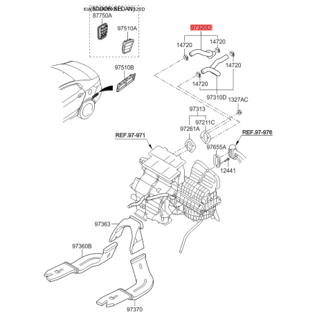 Шланг (патрубок) системы охлаждения 97312-1R000 Mobis - 973121R000 - схема с каталога 97320D, REURPDXR15 973121R000