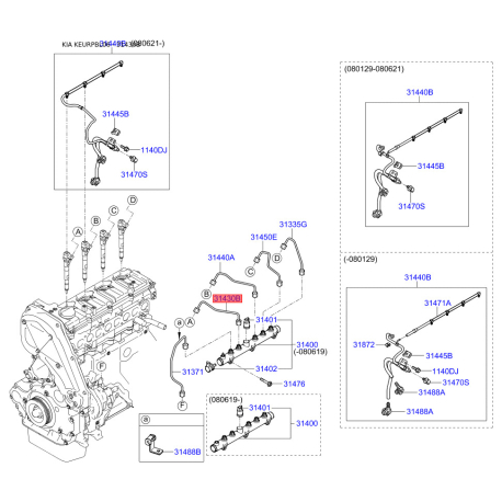 Паливопровід 31420-4A440 Mobis - 314204A440 - схема з каталогу 31430B, KEURPBL06 314204A440