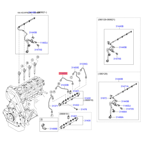 Паливопровід 31430-4A440 Mobis - 314304A440 - схема з каталогу 31440A, KEURPBL06 314304A440