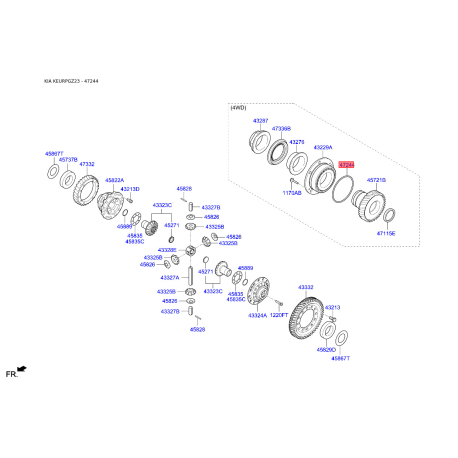 Кільце ущільнювача, роздавальна коробка 47331-3D000 Mobis - 473313D000 - схема з каталогу 47244, KEURPGZ23 473313D000