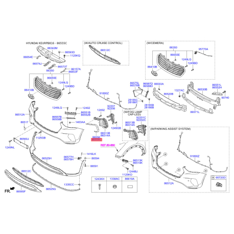 Кронштейн, буфер левый 86555-B8AA0 Mobis - 86555B8AA0 - схема с каталога 86555C, KEURPB816 86555B8AA0