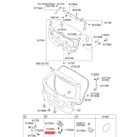 Шип замка (ответка), крышка багажника 81210-2E010 Mobis - 812102E010 - схема с каталога 81210A, AKMAPXMA09 812102E010
