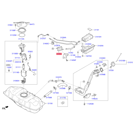 Абсорбер, паливна система, комплектуючі 31453-1D050 Mobis - 314531D050 - схема з каталогу 31453, KRUSPB216 314531D050